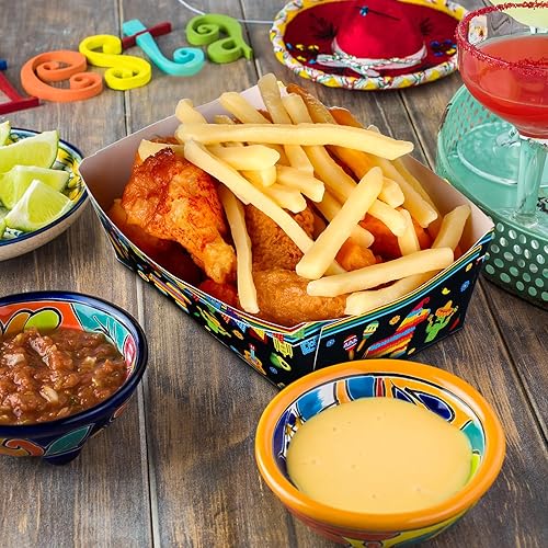 Miniatura 5 de Sumind 50 bandejas de nachos mexicanos desechables, bandejas de comida para fiestas, decoraciones de papel, aperitivos, tacos, barcos para palomitas