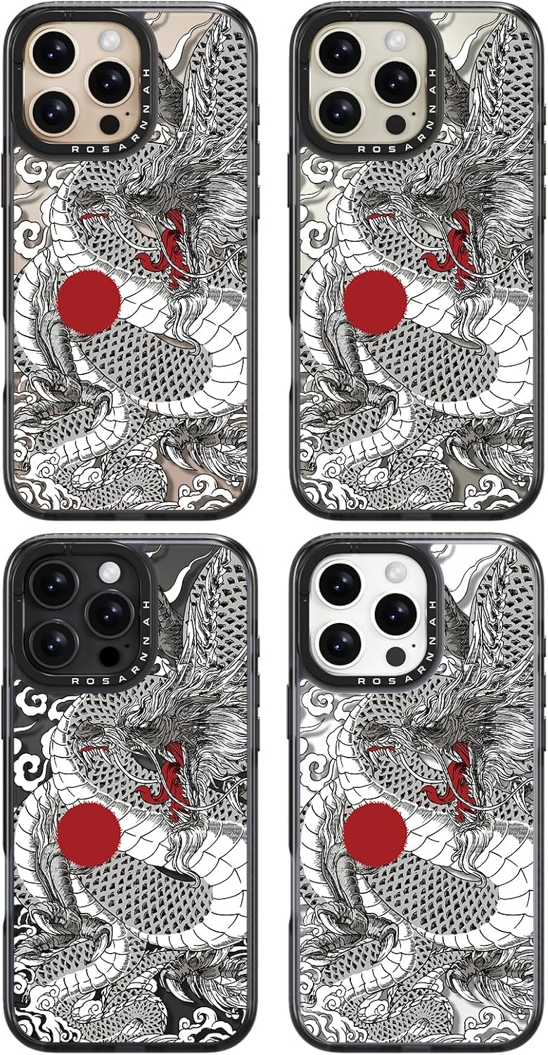 Rosarnnah Compatible for iPhone 16 Pro Max case Cute - Durable Shockproof 6.6 ft Drop Impact Phone Case - Black Funny Chinese Dragon Design for iPhone 16 Pro Max 6.9"