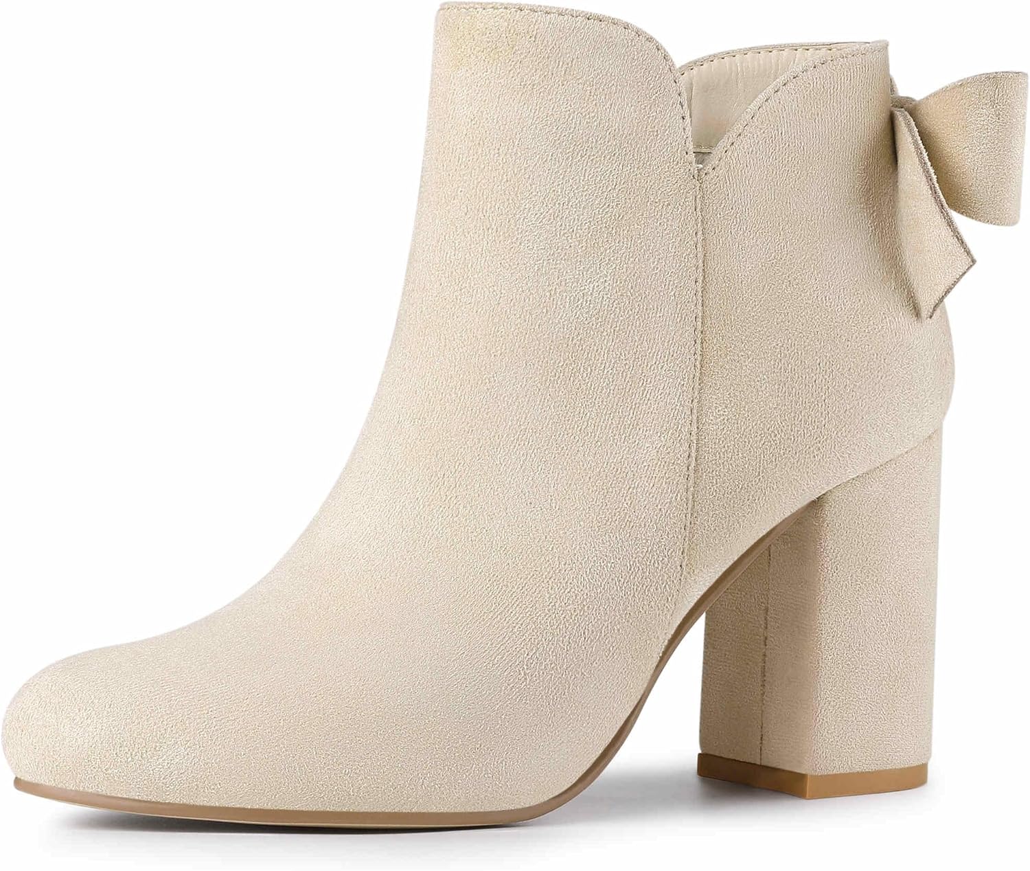 Allegra K Women's Round Toe Bow Decor Chunky Heel Ankle Boots