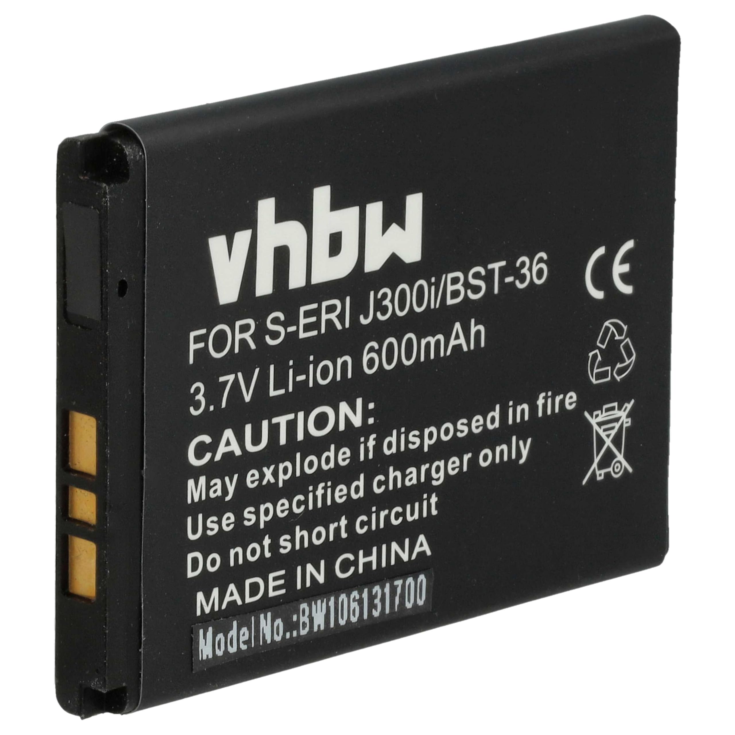 Vhbw Batterie 600mAh Compatible Sony Ericsson T250i, T270, T280i, W200, Z310i - Li-Ion 3,7V - Remplace BST-36