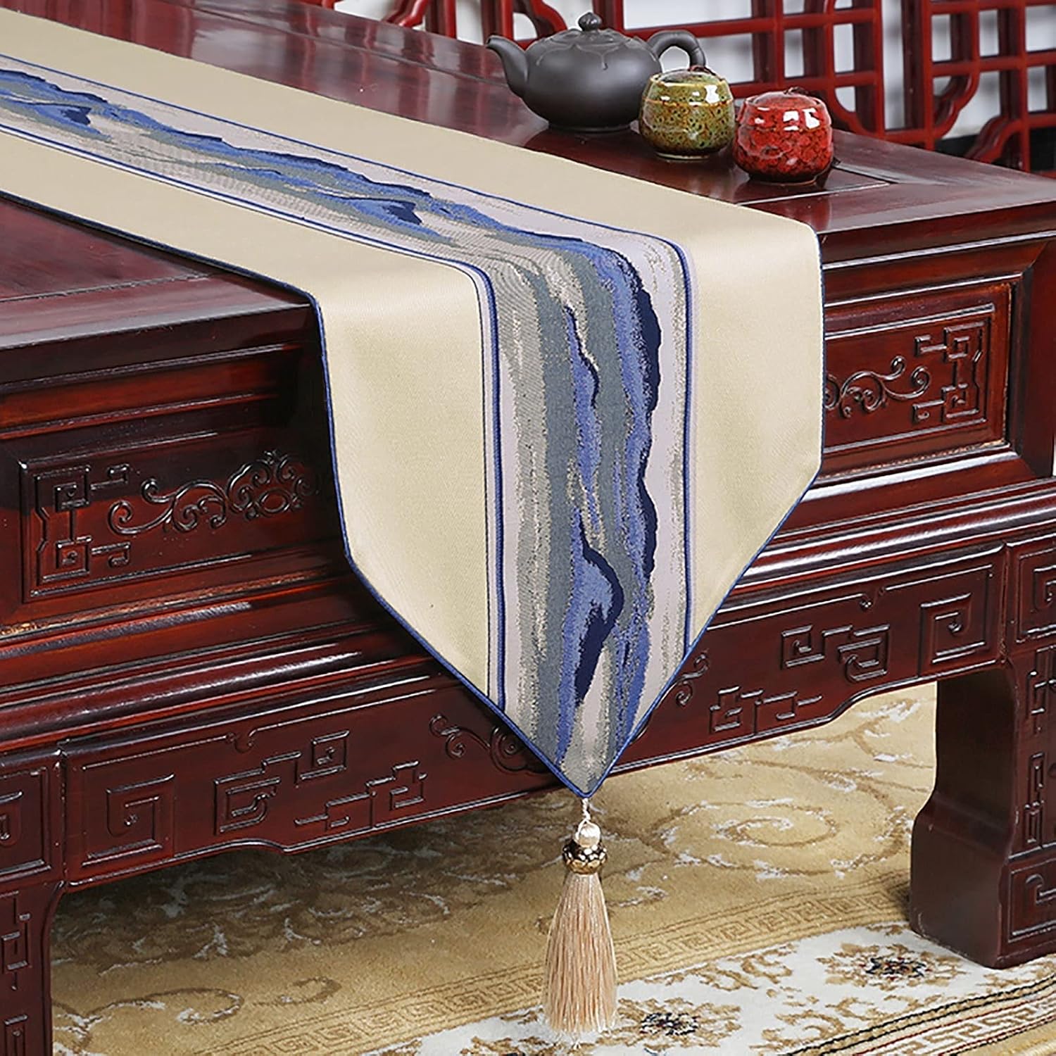 Embroidered Flower Table Runner Kitchen Home Party Festival Runner Rectangular Table Runner Handmade Artistic Top Decoration (D 33 * 150cm)