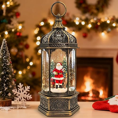 Miniatura 24 de Globo de Nieve Navideño con Linterna, Decoraciones de Navidad de Santa Claus y Renos para Interior, Globos de Nieve Musicales Iluminados con Árbol