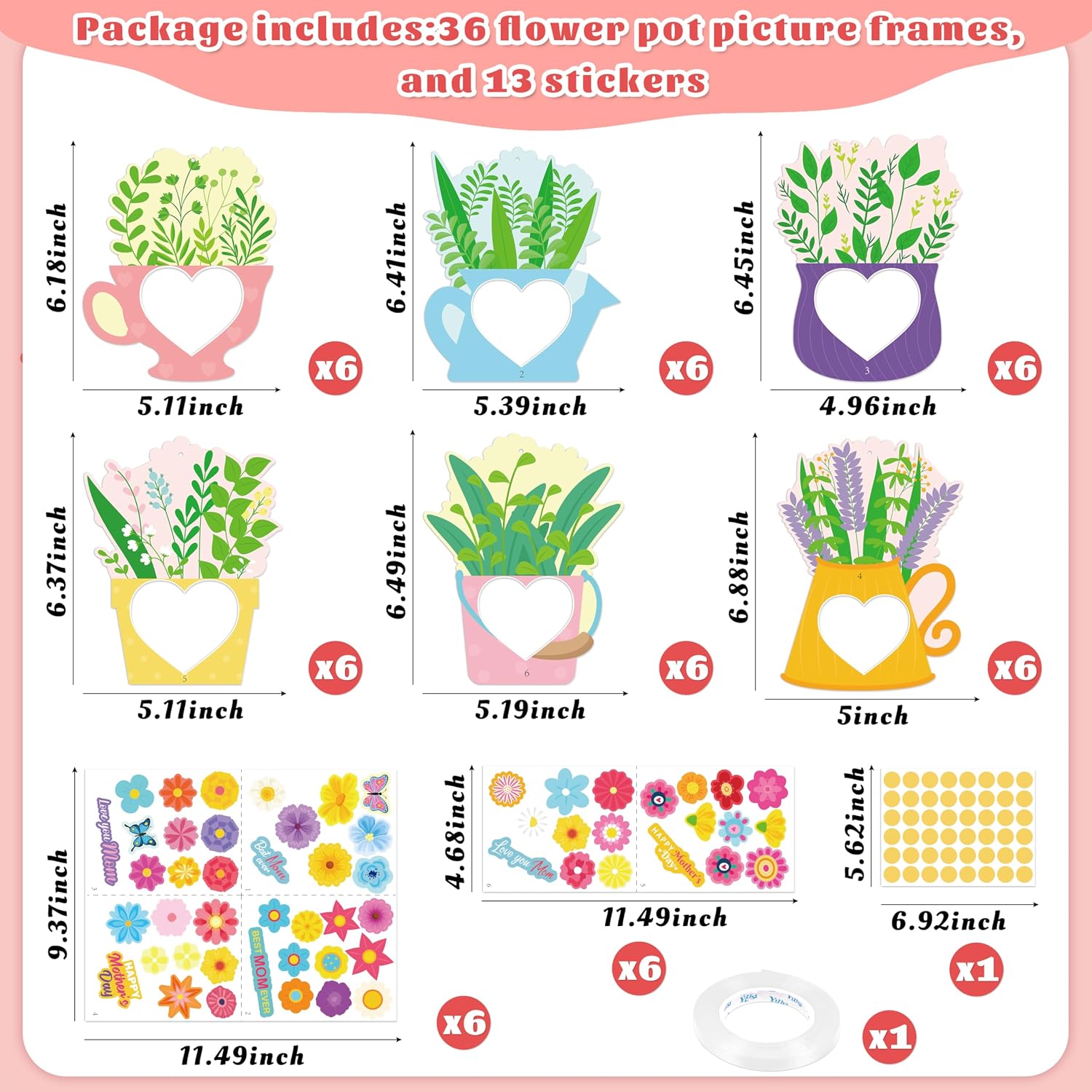 80UncleKimby 36 Set Mothers Day DIY Craft - Flower Picture Frame Making Kit with Stickers Set Gifts for Activities image 3