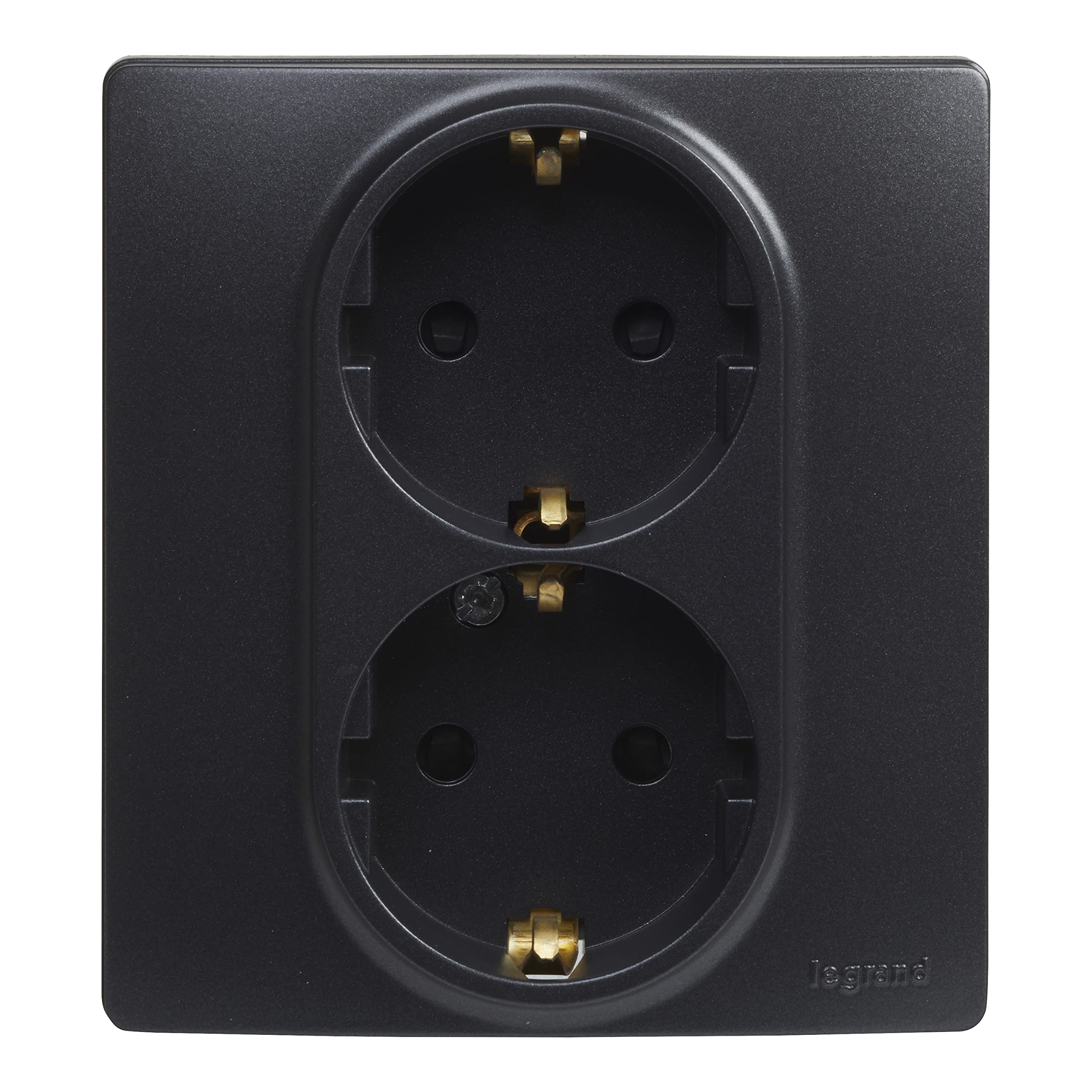 LEGRAND Enchufe doble 2x2P+​T, 16A, Gama Niloé Monobloc, Mecanismo Completo con Marco, Negro, 396498