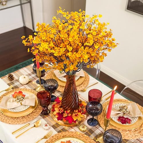 Miniatura 5 de 10 flores artificiales de aliento de bebé, flores de otoño naranjas, flores de seda falsas para el hogar, arreglo floral, centro de mesa, centro de