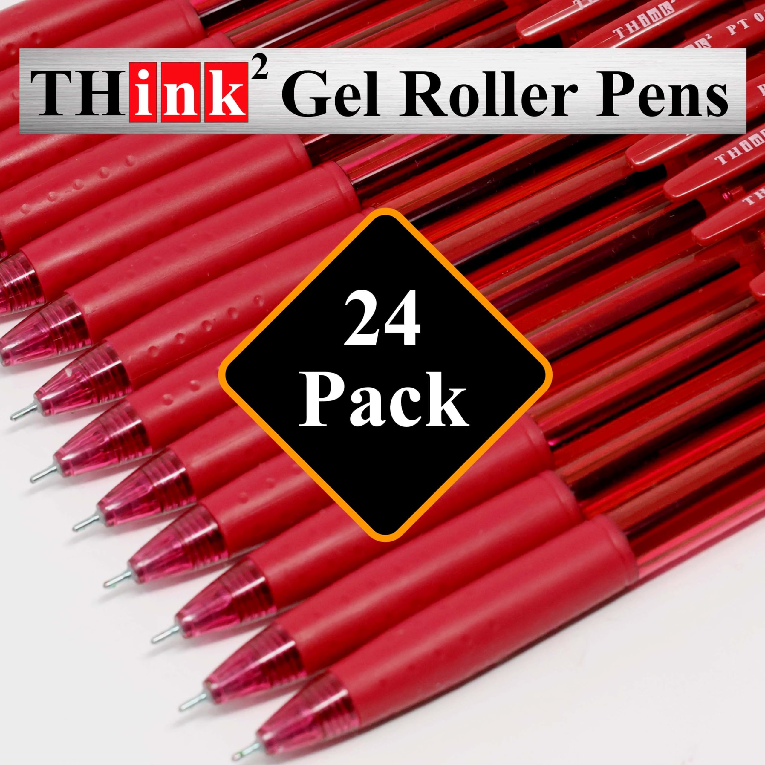 THINK2MASTER 24 bolígrafos de tinta roja Think2 de punta de precisión de 0,7 mm. (24 rojos) bolígrafos pequeños de punta fina con tinta suave de secado rápido.