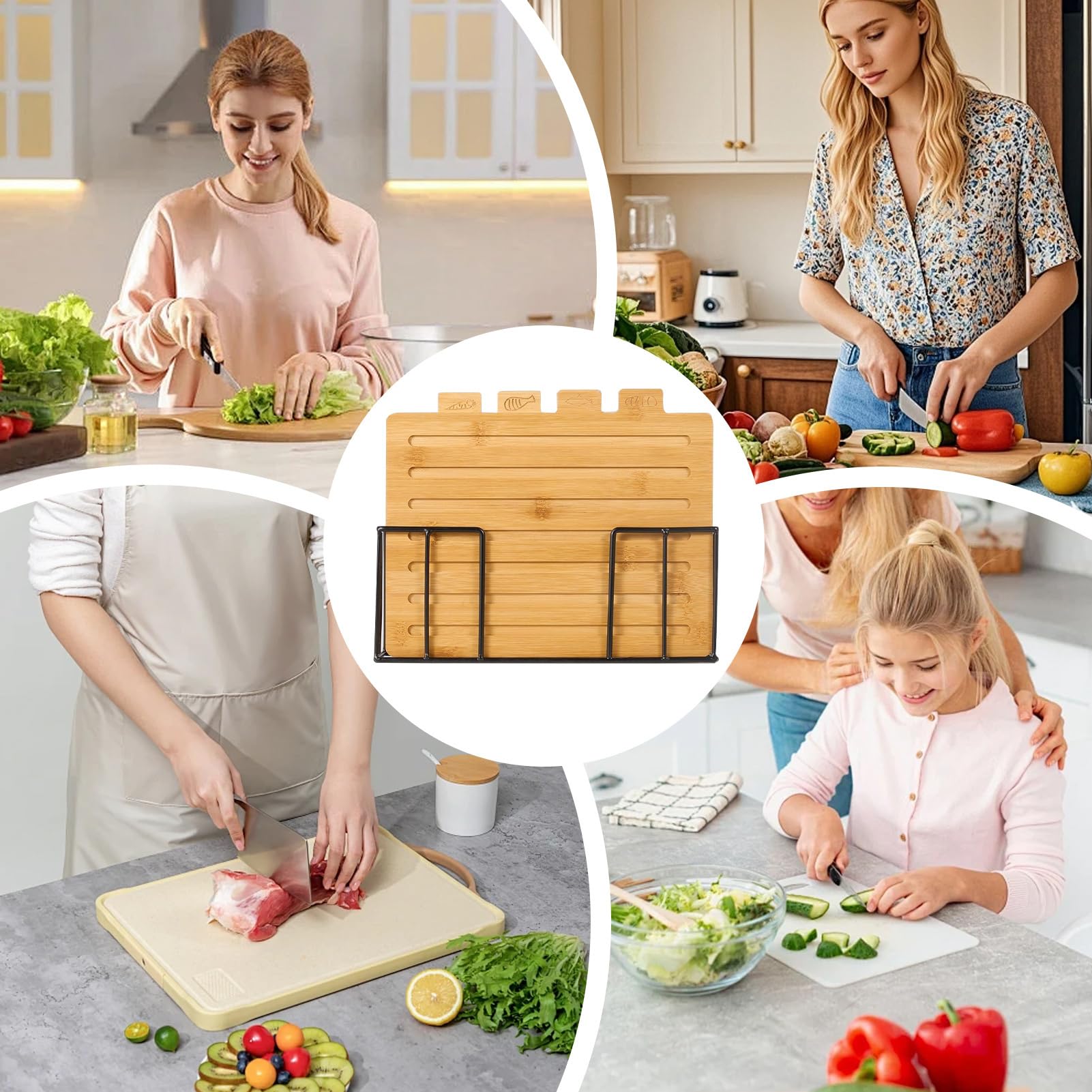 Tagliere per Alimenti Set Di 4 Pezzi In Legno Per Preparazione Pasti | Set Taglieri in Legno per Carne Adatto A Famiglia Uomini Cucina Casa Dispensa Appartamento Ristorante Caffè
