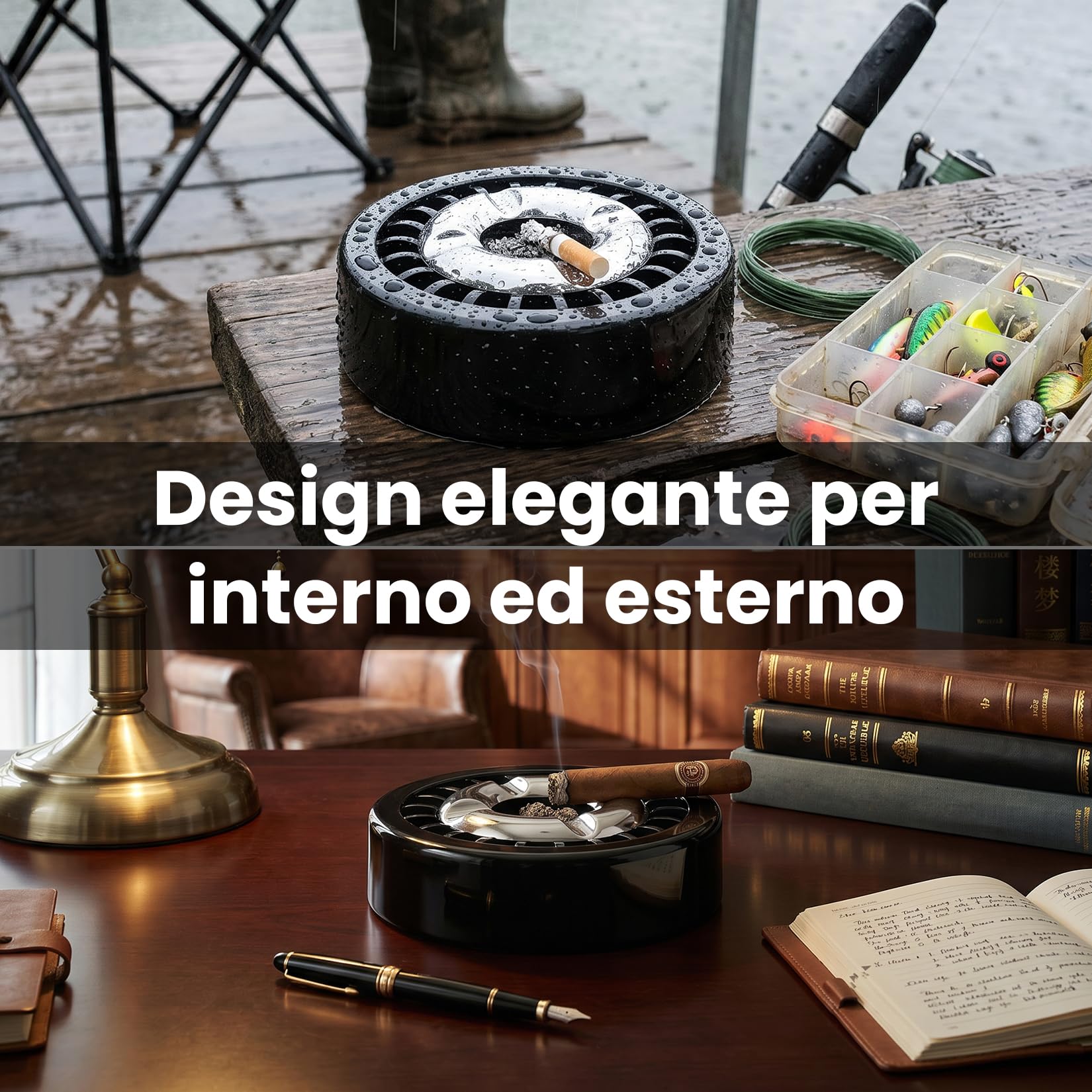 Starlet24® Posacenere Antivento per Esterni – Posacenere Piatto Rotondo Stabile Spegnitore, Posacenere da Tavolo per Balcone Terrazza Giardino Campeggio