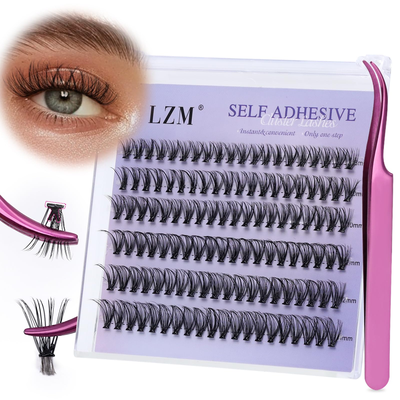 LZM Rzęsy samoprzylepne 30P D Curl 8-14mm Zestaw z pincetą Bez kleju Zestaw do przedłużania rzęs Naturalne rzęsy (30P)