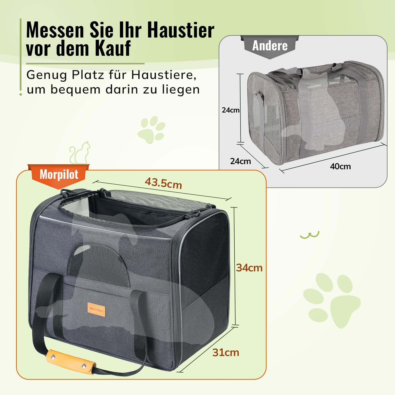 Morpilot Katzentransportbox für große Katzen und Welpen Katzenbox Hundetasche mit Sicherheit Reißverschlüsse Faltbare Schale, Transportbox Katze Hunde für Der Gang zum Tierarzt
