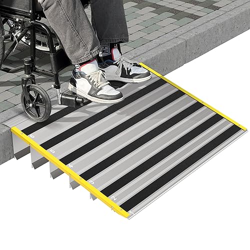 6" Rise Door Threshold Ramps for Doorways, Stable Yellow Edge,