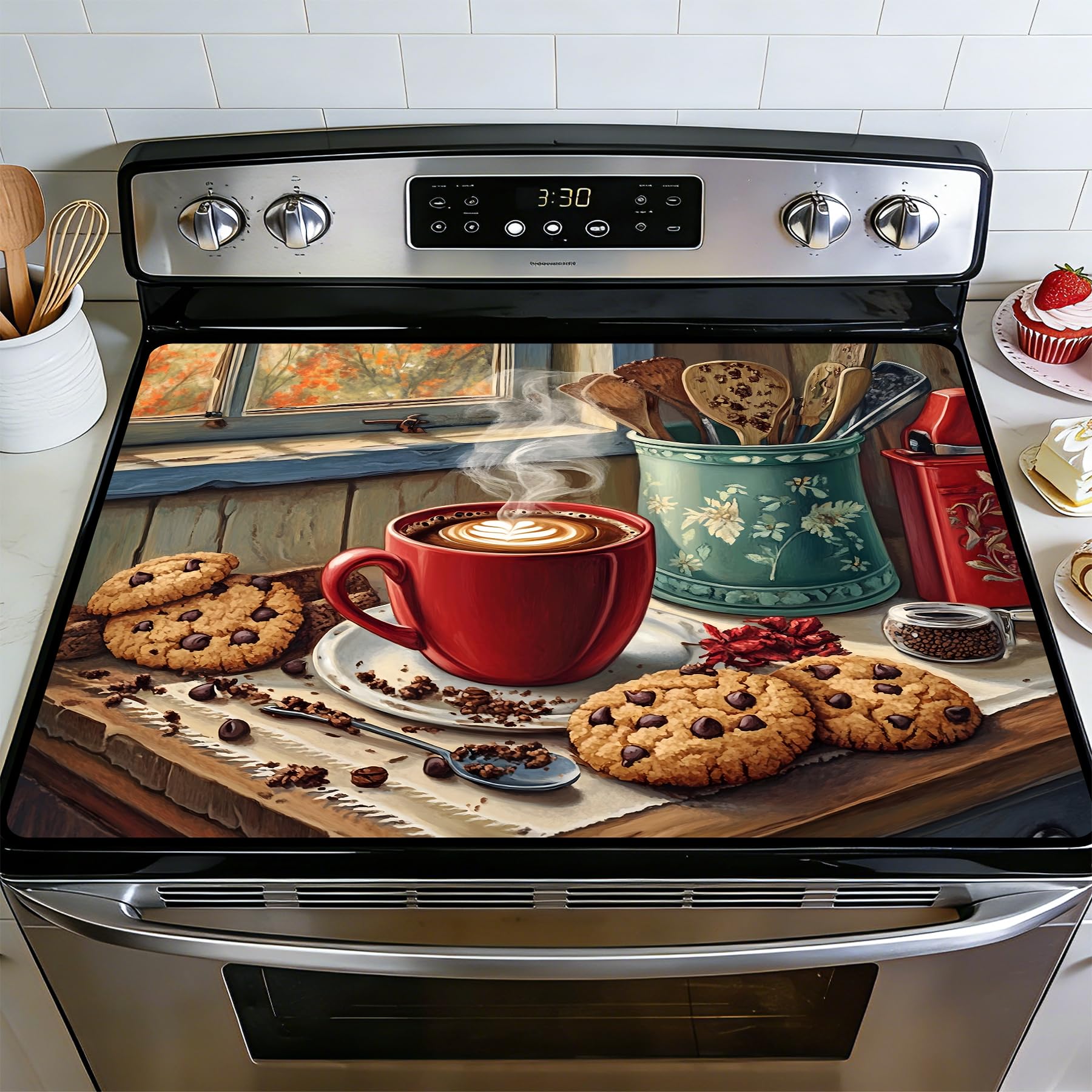 BVBOX Stove Top Cover for Electric Stove, 28" x 20" Glass Cooktop Protector Mat with Hanging Loops, Anti-Scratch Non-Slip Dish Drying Mat, Washable Countertop Pad