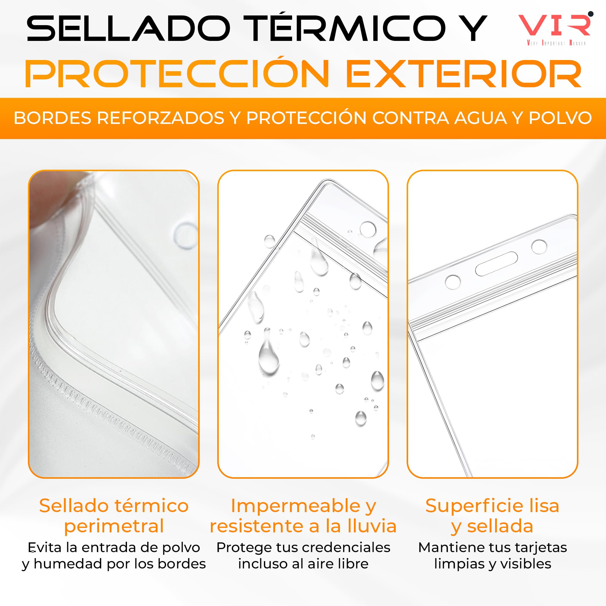 Fundas Porta Tarjetas Identificativas Transparentes Plástico PVC Impermeable Sellado Térmico Apertura Superior 9x12cm Vertical