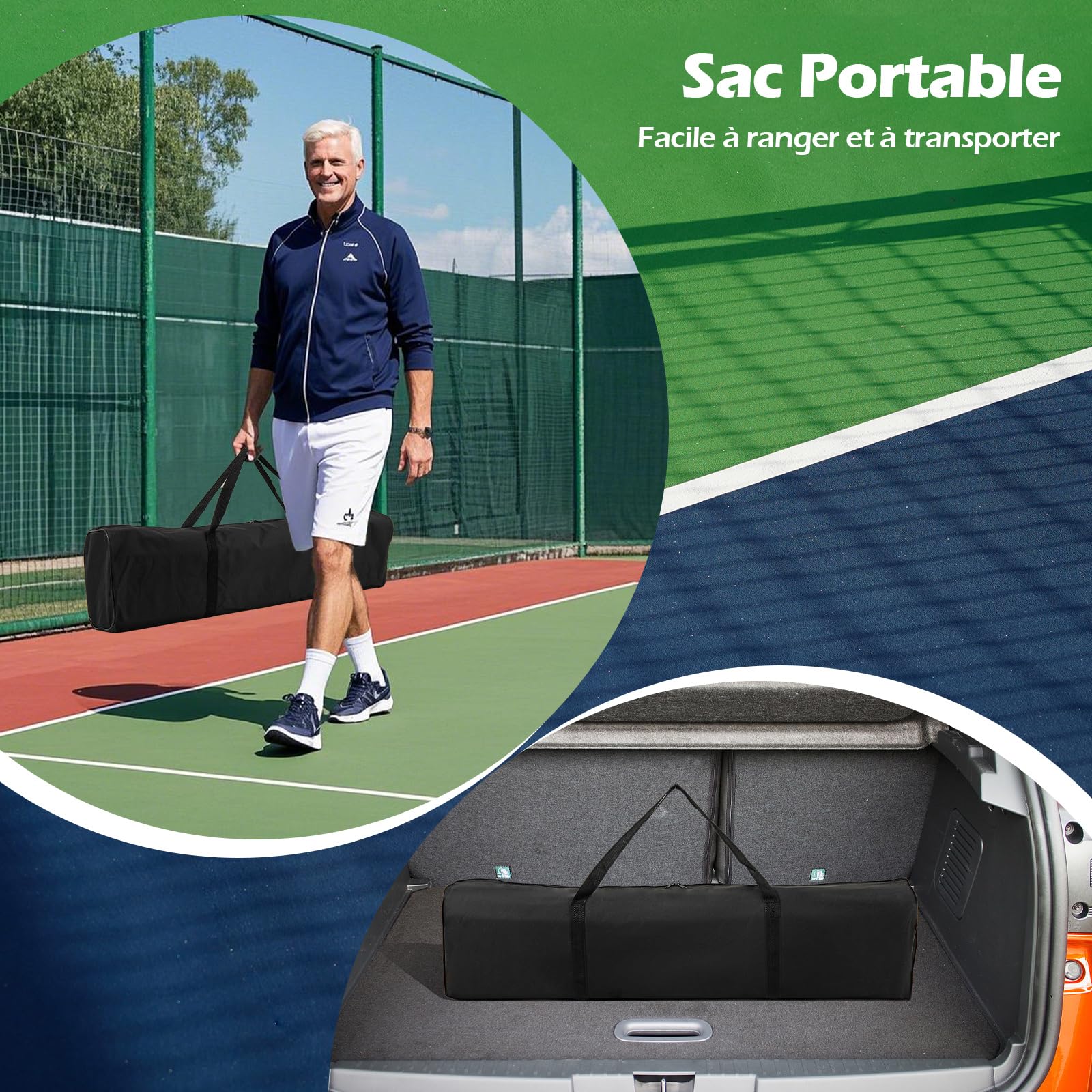 COSTWAY Filet de Pickleball Portable, Filet Badminton Exterieur en PE Résistant avec Cadre Métallique Sac de Transport, pour Intérieur/Extérieur