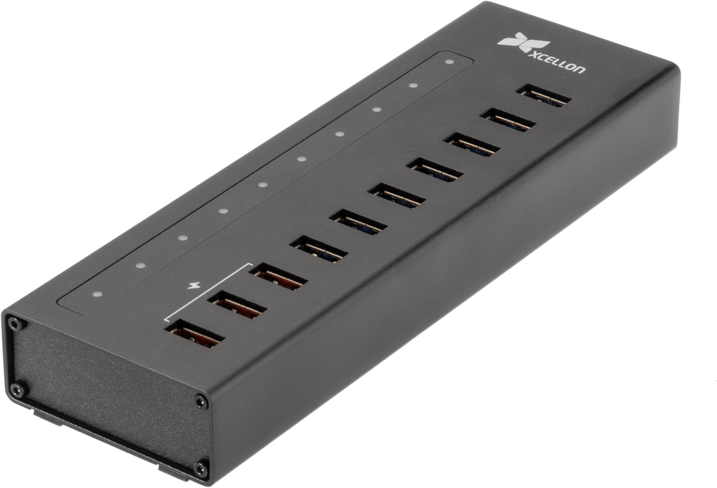 High Speed 10 Port Powered USB Hub - 7 USB 3.0 Ports and 3 Power IQ Dual Data Charging Ports for Macbook, Windows, Chrome and Linux PC, iPhone/Android Smartphones Slim Aluminum Case-SH10-7H3HC