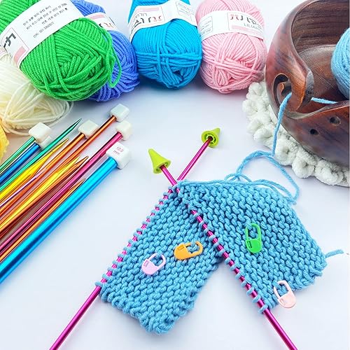 Miniatura 4 de Hobekoee Juego de 60 agujas de tejer de aluminio, color recto, de acero inoxidable, de un solo punto, longitud de 13.8 pulgadas para tejer a mano