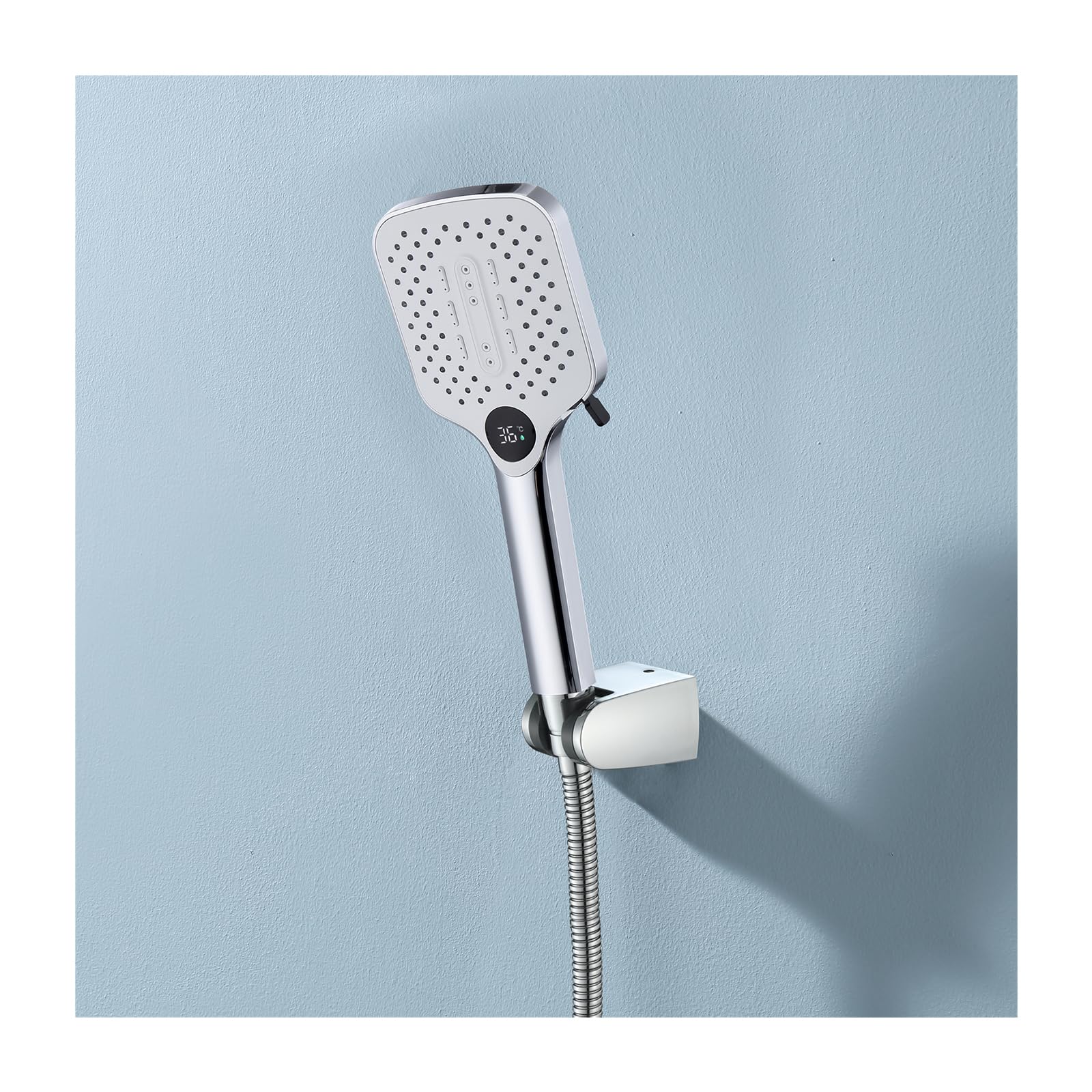 Cabezal De Ducha LED Con Pantalla De Temperatura,Ducha De Mano ABS Con 2 Modos,Ducha De Mano Ajustable Montada En La Pared Con Manguera De 59" Y Soporte De Ducha