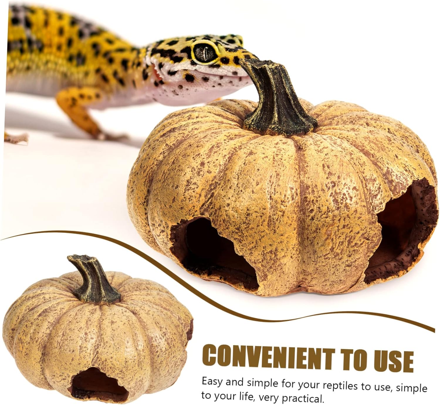 Adorable Pumpkin Cave Resin Reptile Hideout Decorative Terrarium Supply for Small Pets