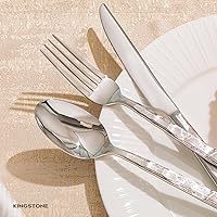 Vista 5 de Juego de cubiertos KINGSTONE, 20 piezas de cubiertos de acero inoxidable 18/10 con mango cepillado, para cocina, hogar, fiesta, regalo de boda