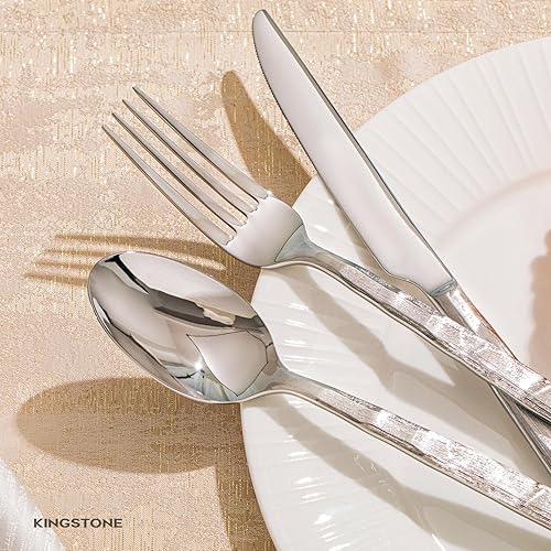 Miniatura 5 de Juego de cubiertos KINGSTONE, juego de 40 piezas de 1810 de acero inoxidable con mango cepillado, para cocina, hogar, fiesta, regalo de boda,