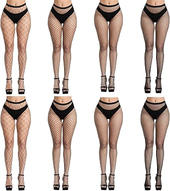 CHRORINE 2/4/8 Pack Fishnet Stockings Women High Waist Tights 2/4 Styles Fishnet Tights Pantyhose
