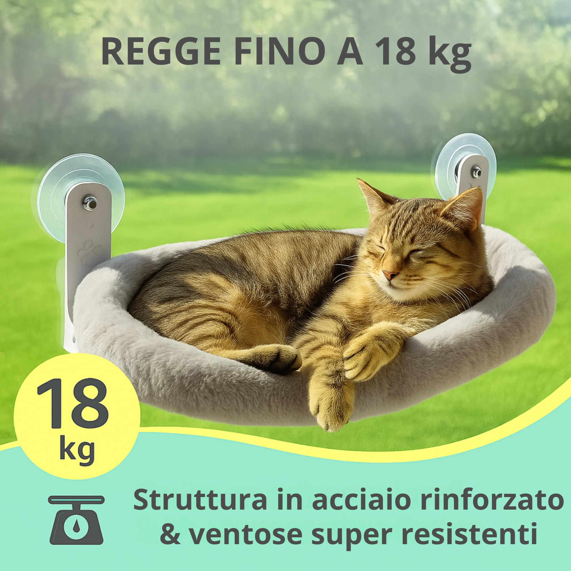 Amaca Gatto Finestra con Cuscino Ultra Morbido Lavabile – Letto Sospeso fino a 18 kg | Cuccia per Gatti da Interno Stabile | Amaca per Gatti da Finestra | Accessori Gatto