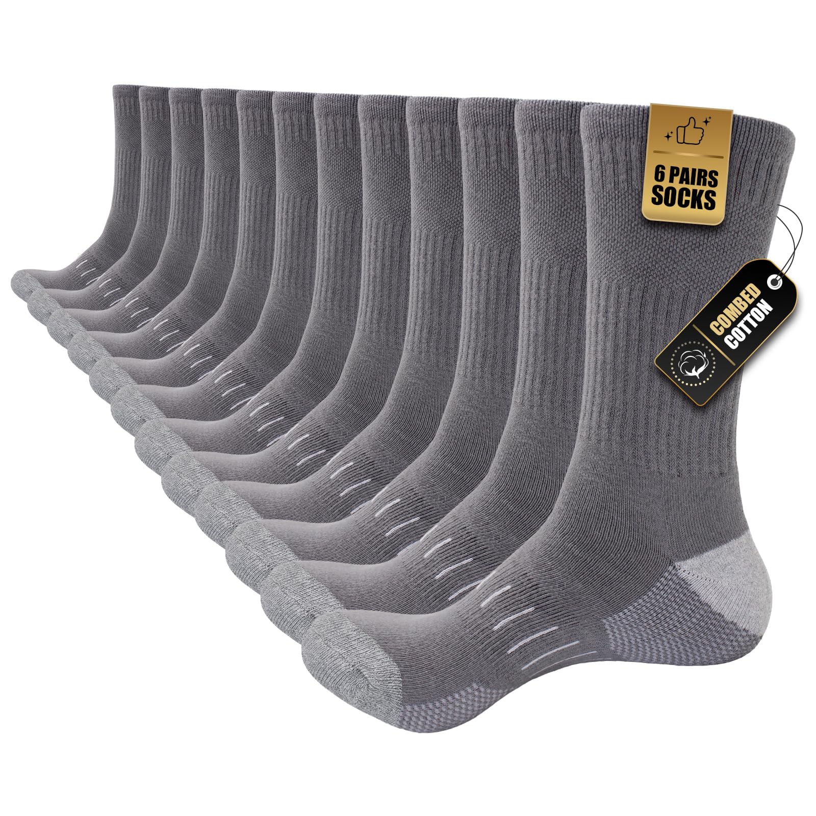 Stoeury Socken Herren, Baumwoll-Sportsocken mit Frottee-Sohle | Gepolsterte Arbeitssocken mit atmungsaktiver Baumwollmischung und Fußgewölbestütze für Wandern, Laufen, Trekking und Tennis