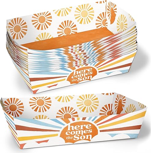 Big Dot of Happiness Here Comes The Son Party - Bandejas de papel para alimentos, botes de comida desechables retro Sunshine, decoración bohemia