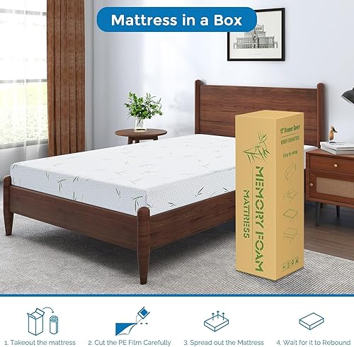 Miniatura 3 de IULULU Colchón tamaño individual, colchón de espuma viscoelástica de 6 pulgadas en una caja, colchón con infusión de gel de té verde, apoyo firme