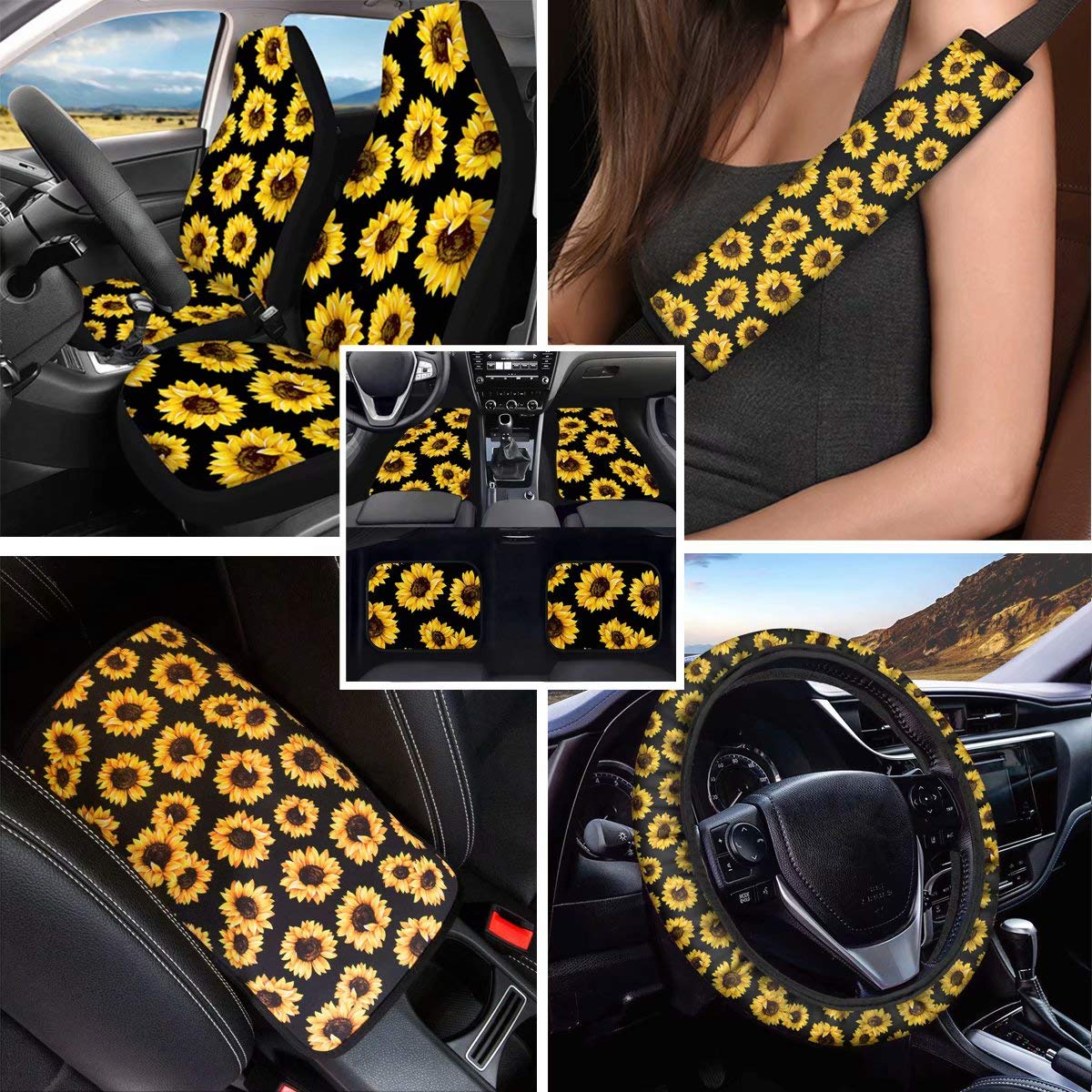 Set Coprisedili Auto Belidome - 7 Pezzi, Con Coprivolante E Imbottiture Cinture, Design Moderno - Foto 9