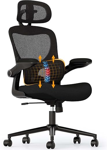 SUNNOW Ergonomic Office Chair, Comfy Mesh Desk Chair, High Back Computer Gaming Chairs with Adjustable Lumbar Support, Fli...