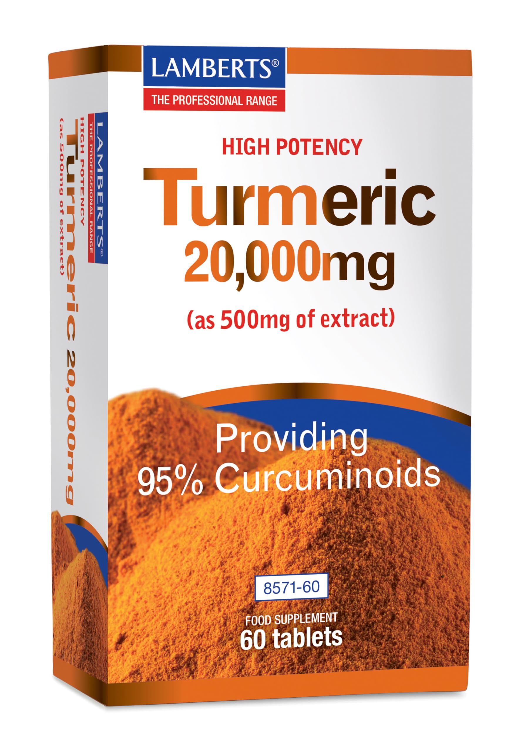 Lamberts Cúrcuma 20.000 mg | Extracto Estandarizado 95% Curcuminoides | Alta Potencia | 60 Tabletas | 60 Días de Suministro | Calidad Farmacéutica GMP