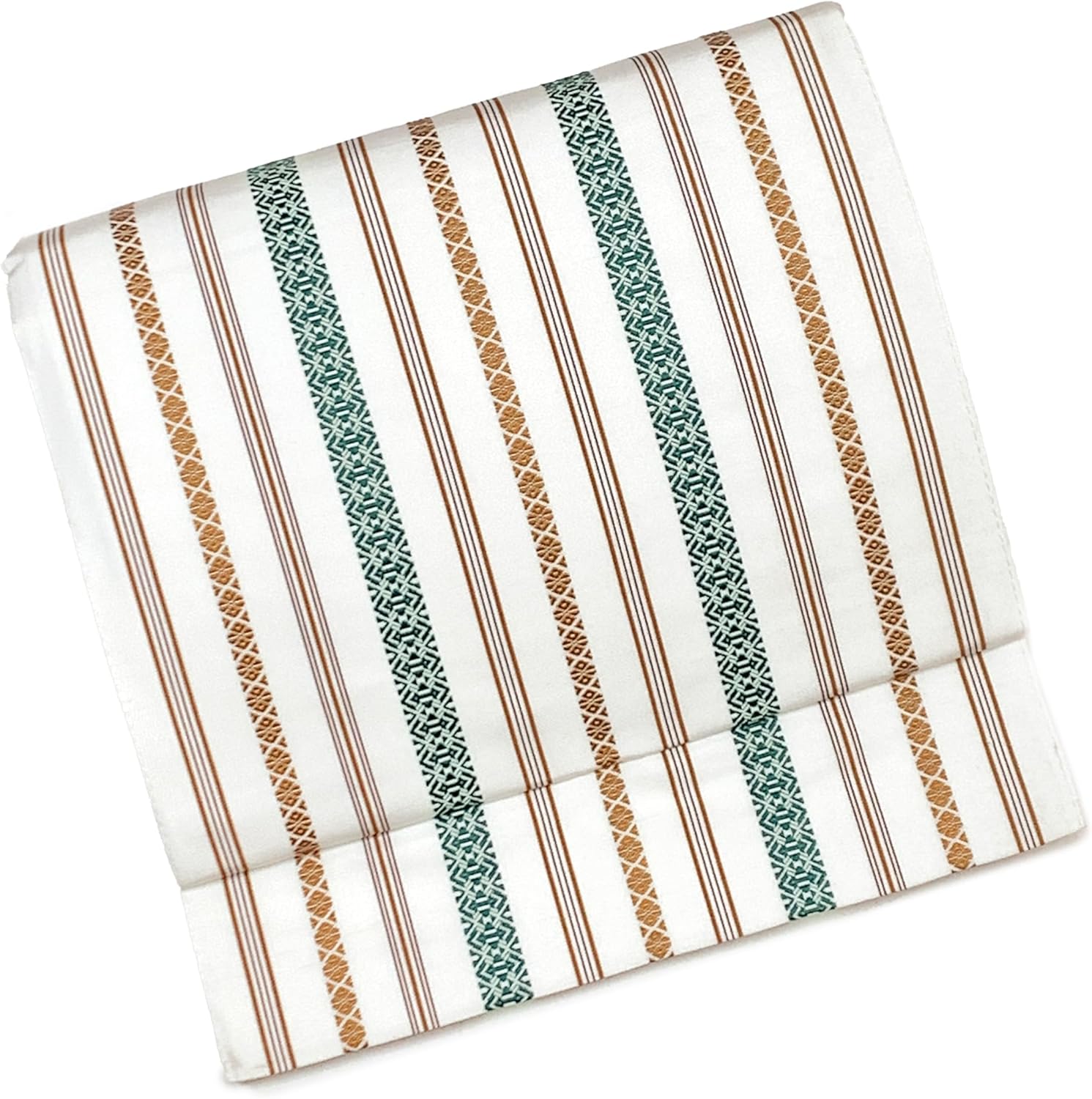 [京都室町st．] 軽装帯 作り帯 お太鼓 付け帯 合繊 献上帯 お太鼓結び 「オフホワイト系、金茶ｘ鉄紺」BNOb-585