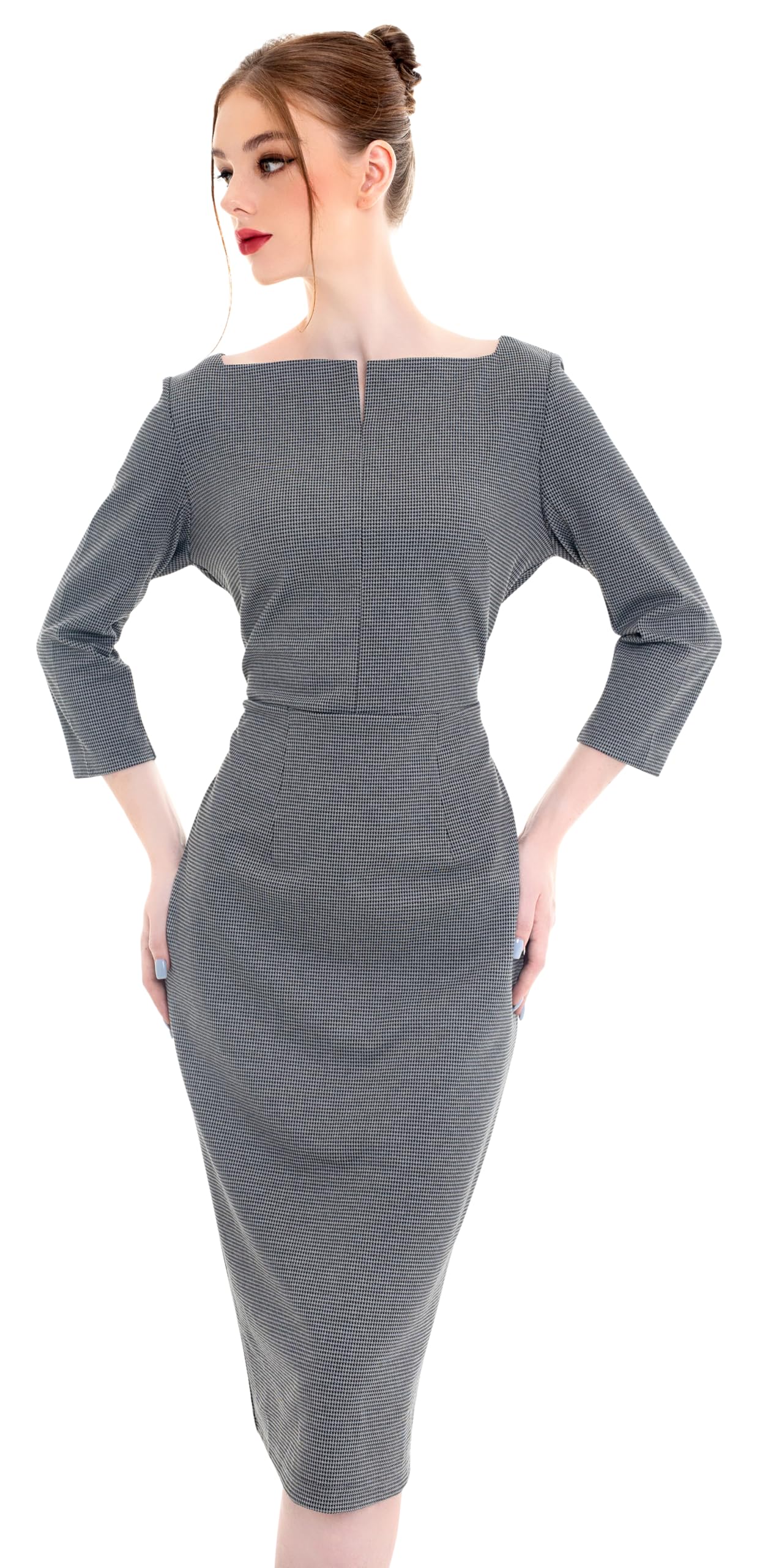 Hahnentritt-Kleid Für Damen, Modisches Nähen, Lan Produktbild-Vorschau 2