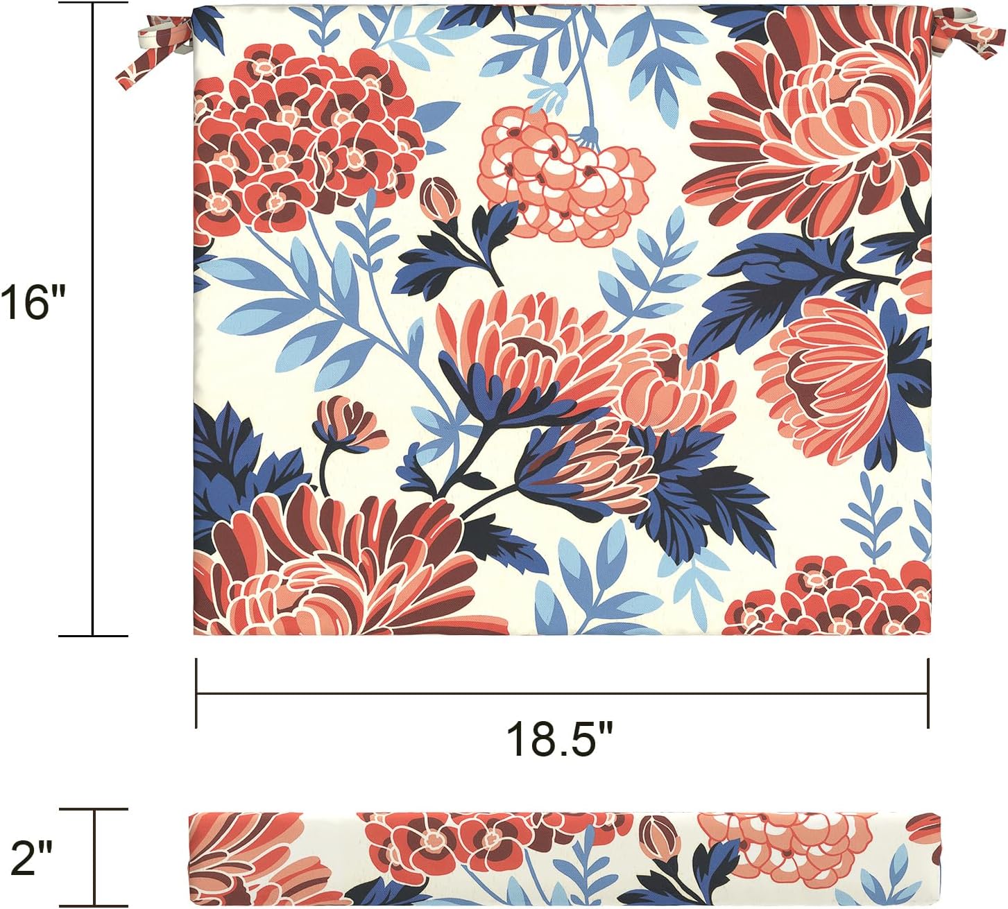 lvtxiii outdoor chair cushions, fade-resistant patio furniture cushions outdoor chair pads with ties for dining chairs and garden furniture use, 18.5"x16"x2" 2 pack, red chrysanthemum 18.5"x16"x2" ( set of 2 ) red chrysanthemum