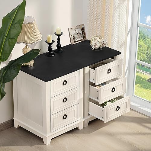 Miniatura 25 de Juego de 2 mesitas de noche estilo granja de 18" con estación de carga, cómoda con mesa auxiliar de 2 cajones para dormitorio, mesita de noche de