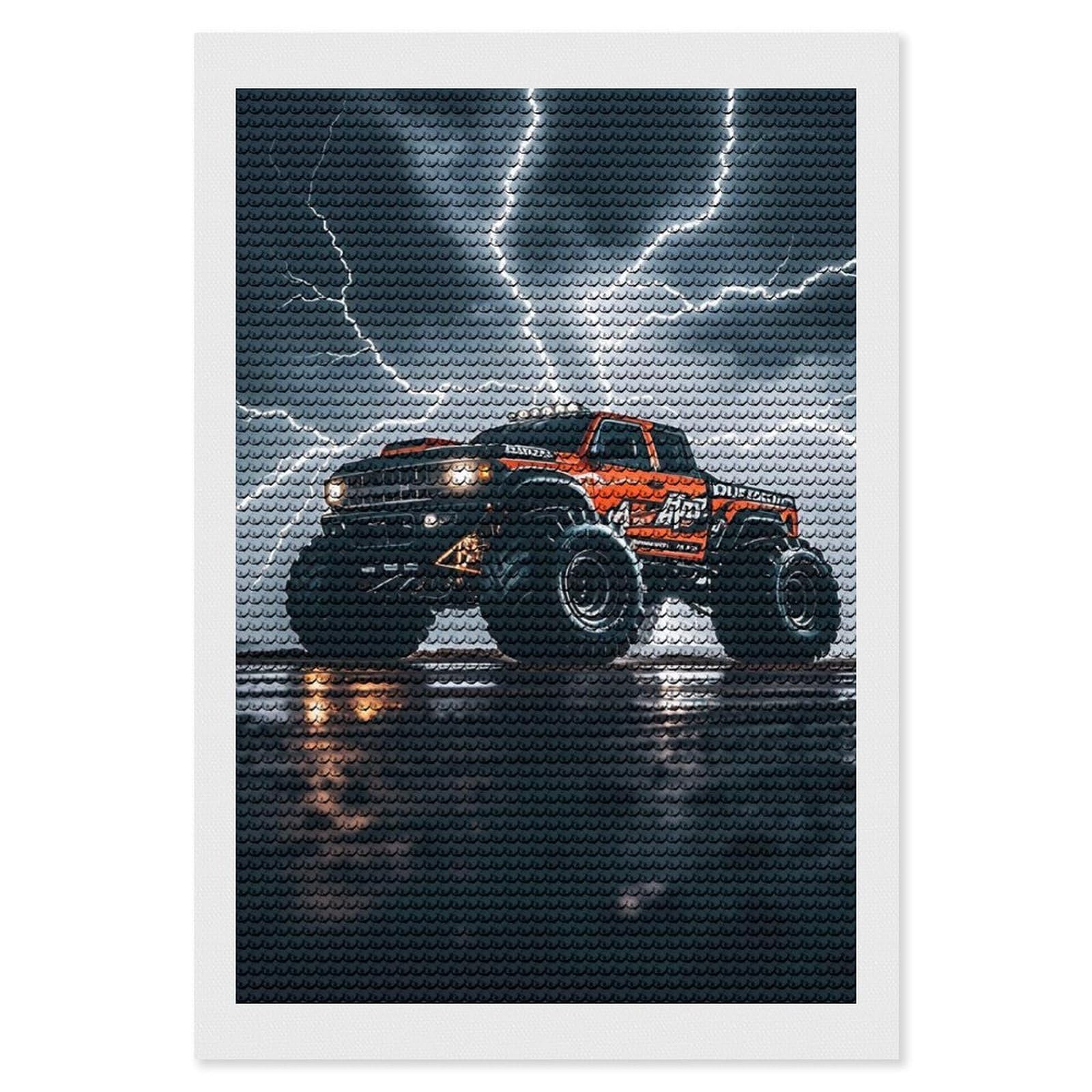 Monster Truck Black Sky Lightning Roar Diamond Painting Kits for Adults Beginners 8x12 Full Drill Diamond Art with DIY Tools Round 5d Diamonds Dots Crafts Gem Art Paint by Diamonds for Home Wall Dec