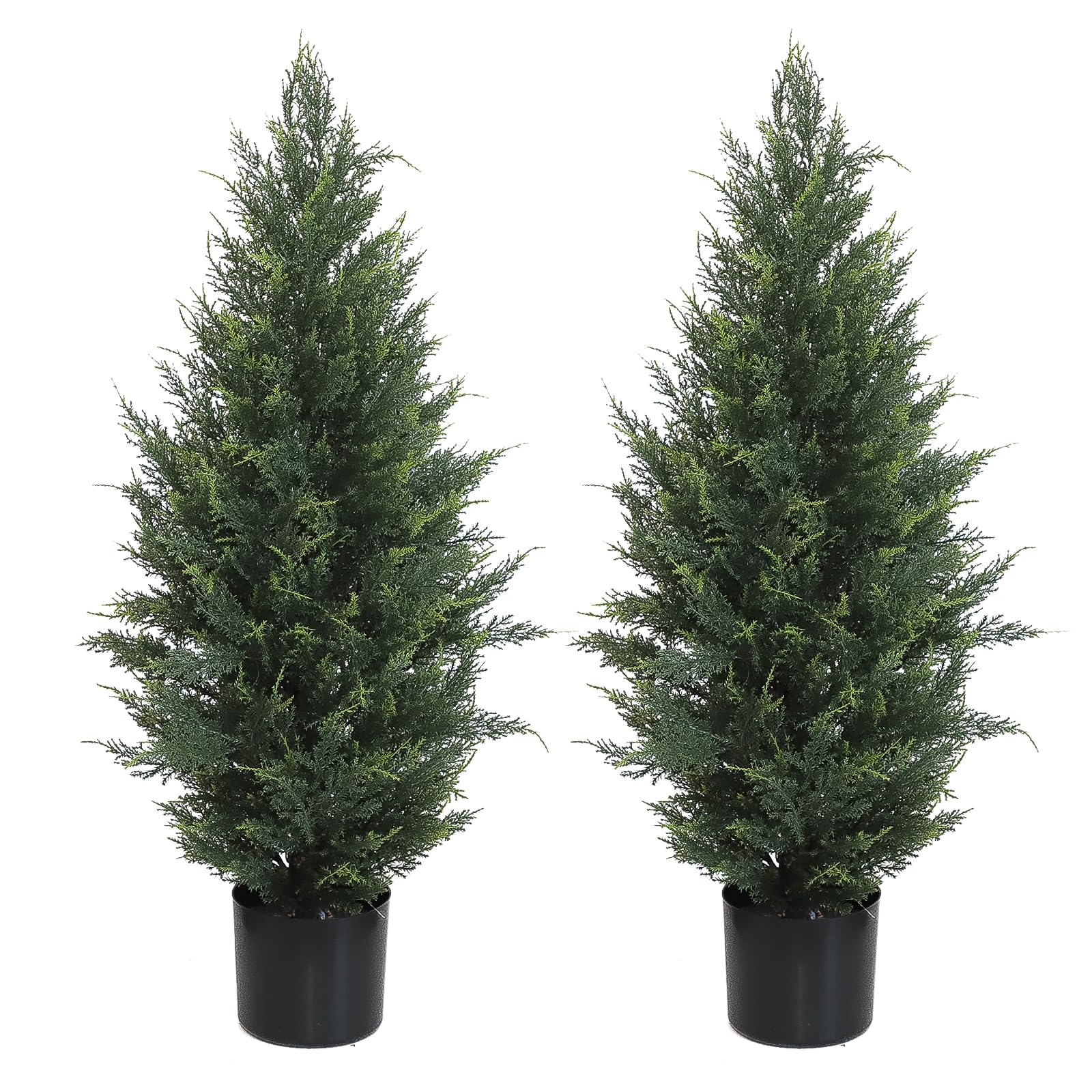 Damomo 3 Feet Artificial Cedar Topiary Trees Set of 2, Outdoor Artificial Shrubs Bushes Potted Tree, Lifelike Fake Cypress Plant Greenery for Decorative Indoor or Outdoor?35inch?