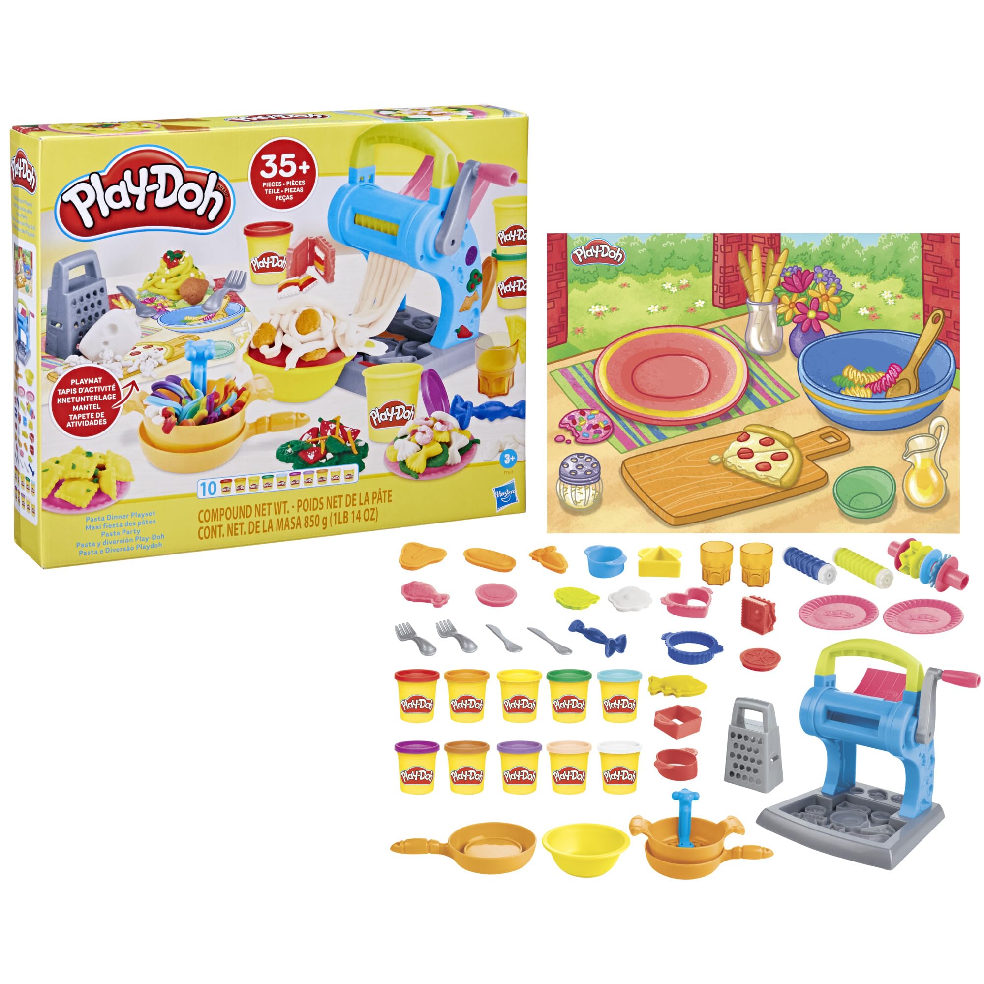 Play-Doh Pasta Dinner Spielset, Küchenspielset mit 35+ Spielküchenzubehör, Küchenspielzeug für 3 Jahre alte Mädchen und Jungen und älter