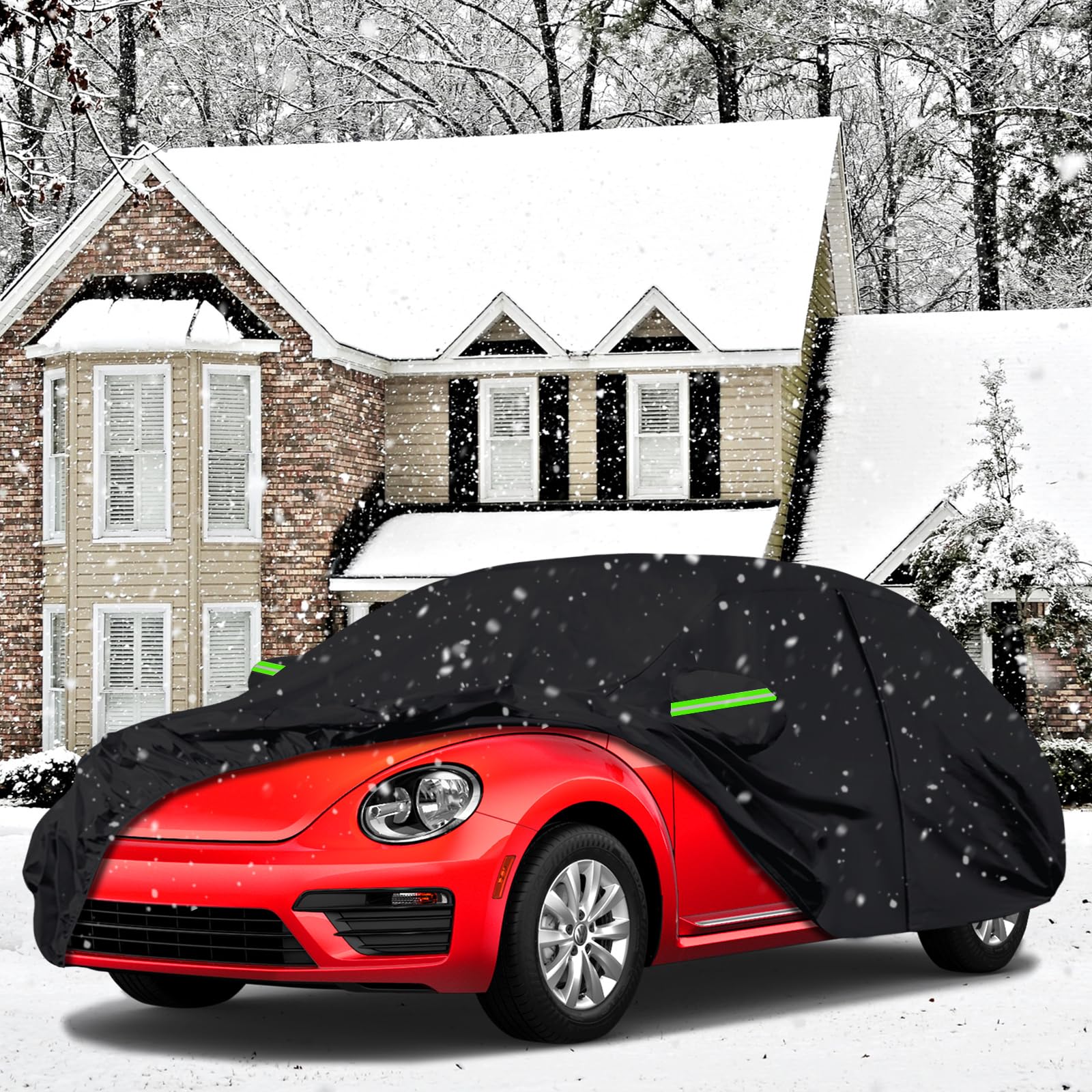 Autoabdeckung Vollgarage Ersatz für VW Beetle 1998-2022, Allwetter Reflektierende Autoabdeckung mit Reißverschluss und Winddichtem Gurt, Für Alle Jahreszeiten Geeignet