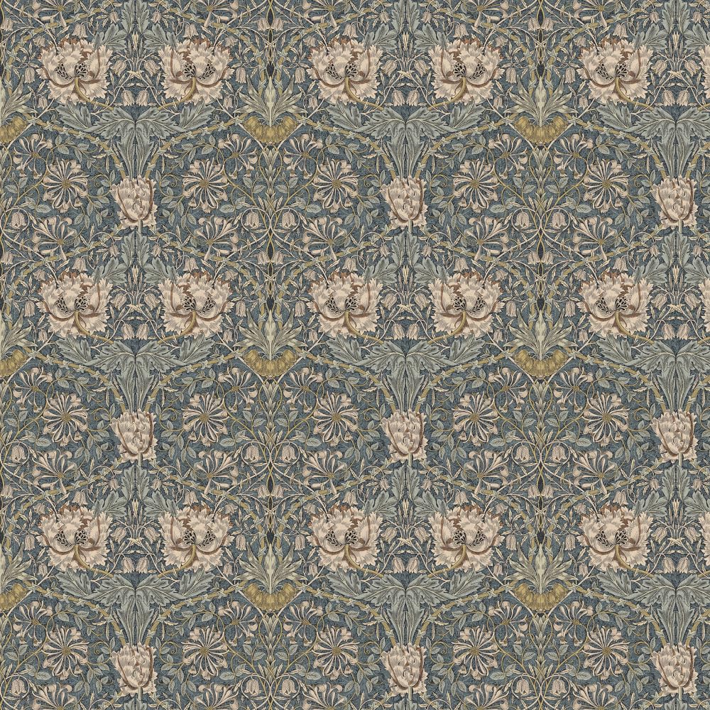 William Morris Honeysuckle Cotton Panama Digital Fabric Floral Upholstery (Sold Per Half Metre) (Steel)