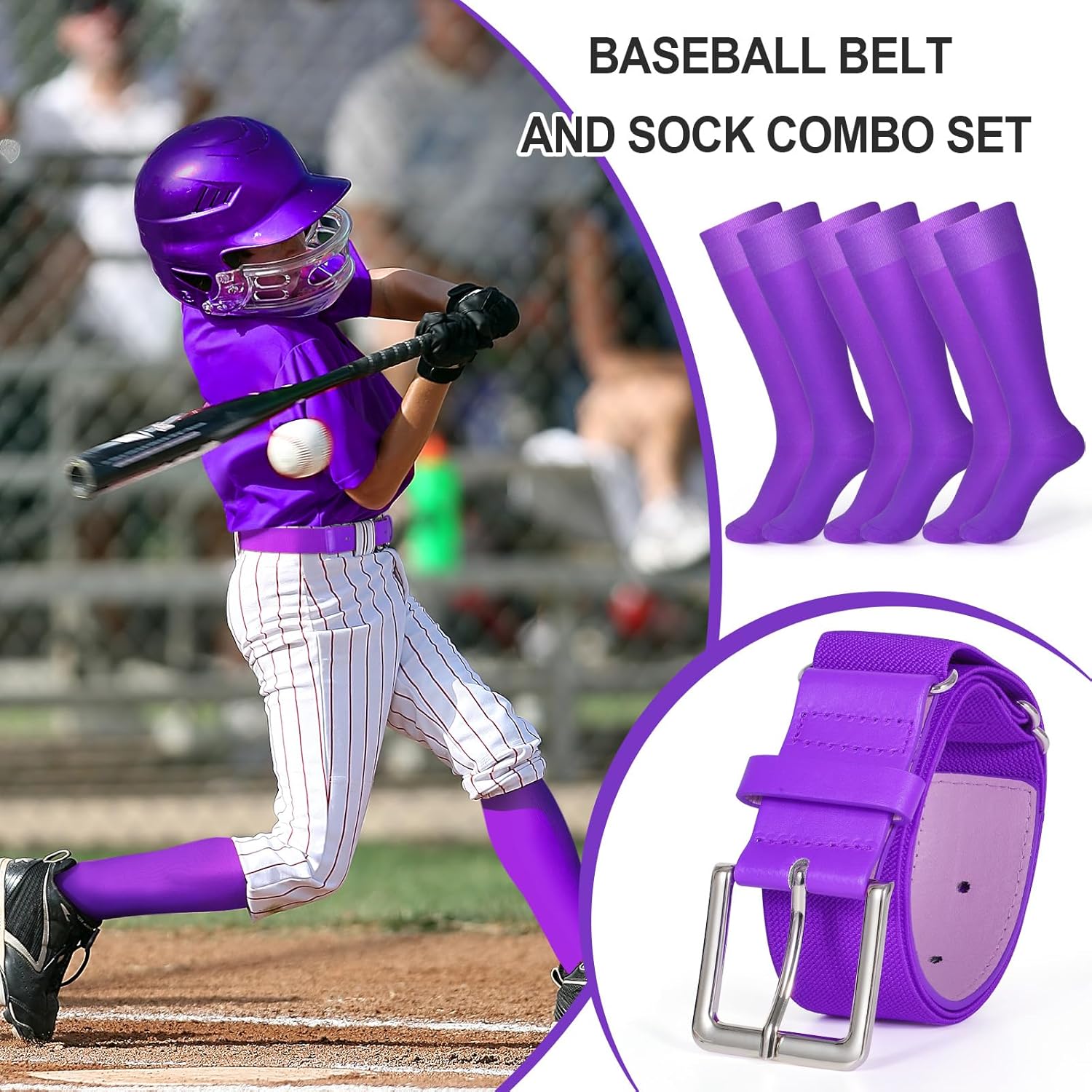 XZQTIVE 3 Pairs of Baseball Softball Socks and 1 Baseball Softball Belt Combo Set Knee-High Soccer Socks for Kids Youth Adult - Image 4