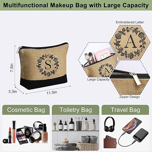 Miniatura 4 de YOOLIFE Regalos para mujeres  Regalos para el Día de la Madre, bolsa de yute inicial para playa y bolsa de maquillaje, regalos de cumpleaños para