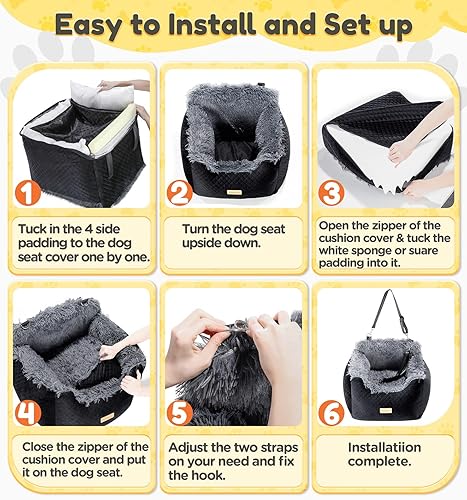 Miniatura 7 de Gimars Asiento de automóvil resistente de espuma gruesa para perros pequeños con correa de clip ajustable de seguridad, desmontable, lavable,