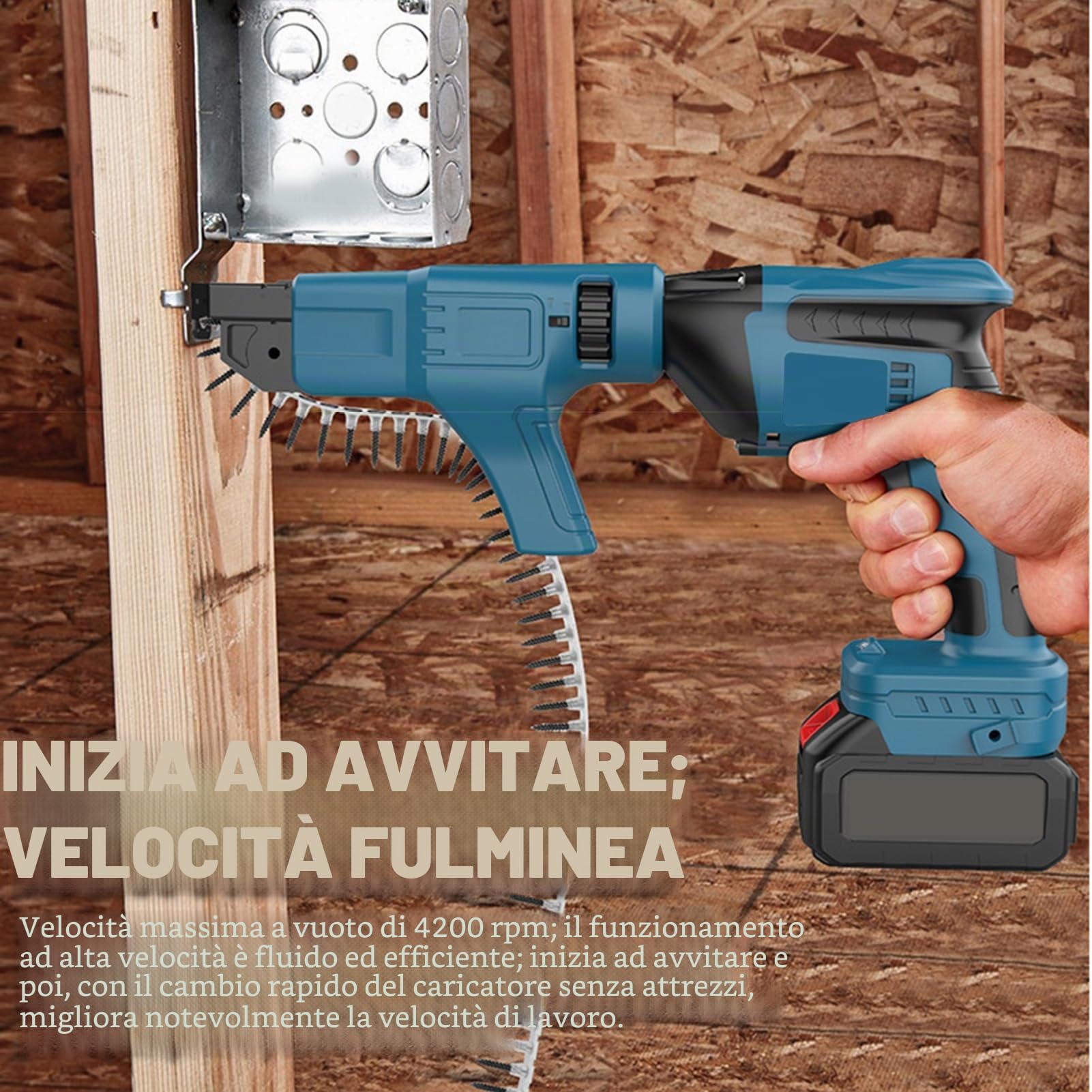 banapoy Pistola Avvitatrice per Cartongesso a Batteria, Kit Avvitatore per Cartongesso e Cacciavite Ad Avanzamento Automatico con Cassetta degli Attrezzi, Pistola Sparachiodi Catena