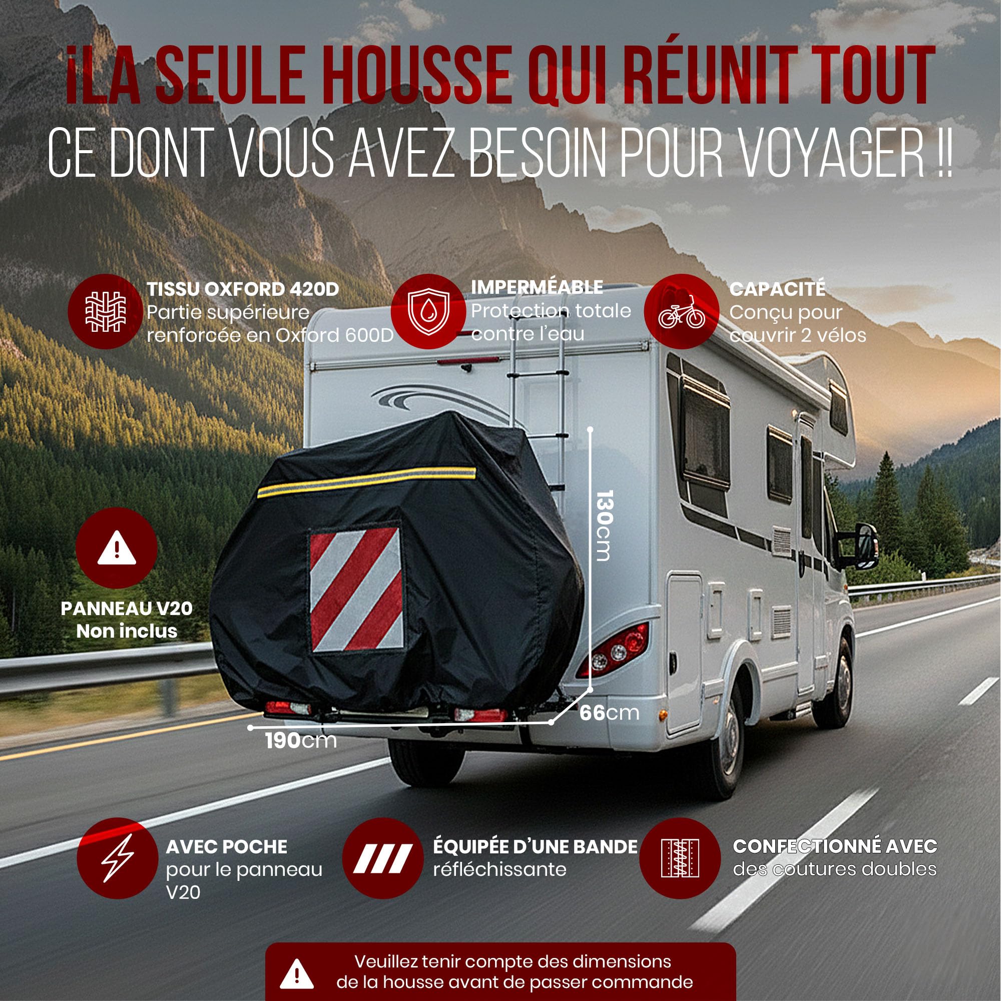 Housse Velo Camping Car - Bache velo camping car 2 bicyclette - Comprend 2 Tendeur et 1 Sac de Rangement