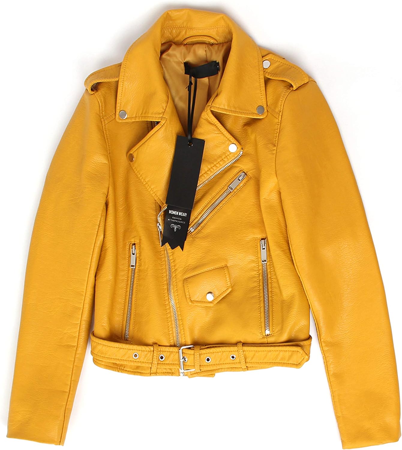 Women's Faux Leather Textured Short Moto Jacket Zip-up Slim PU Biker Coat with Pockets - Image 5