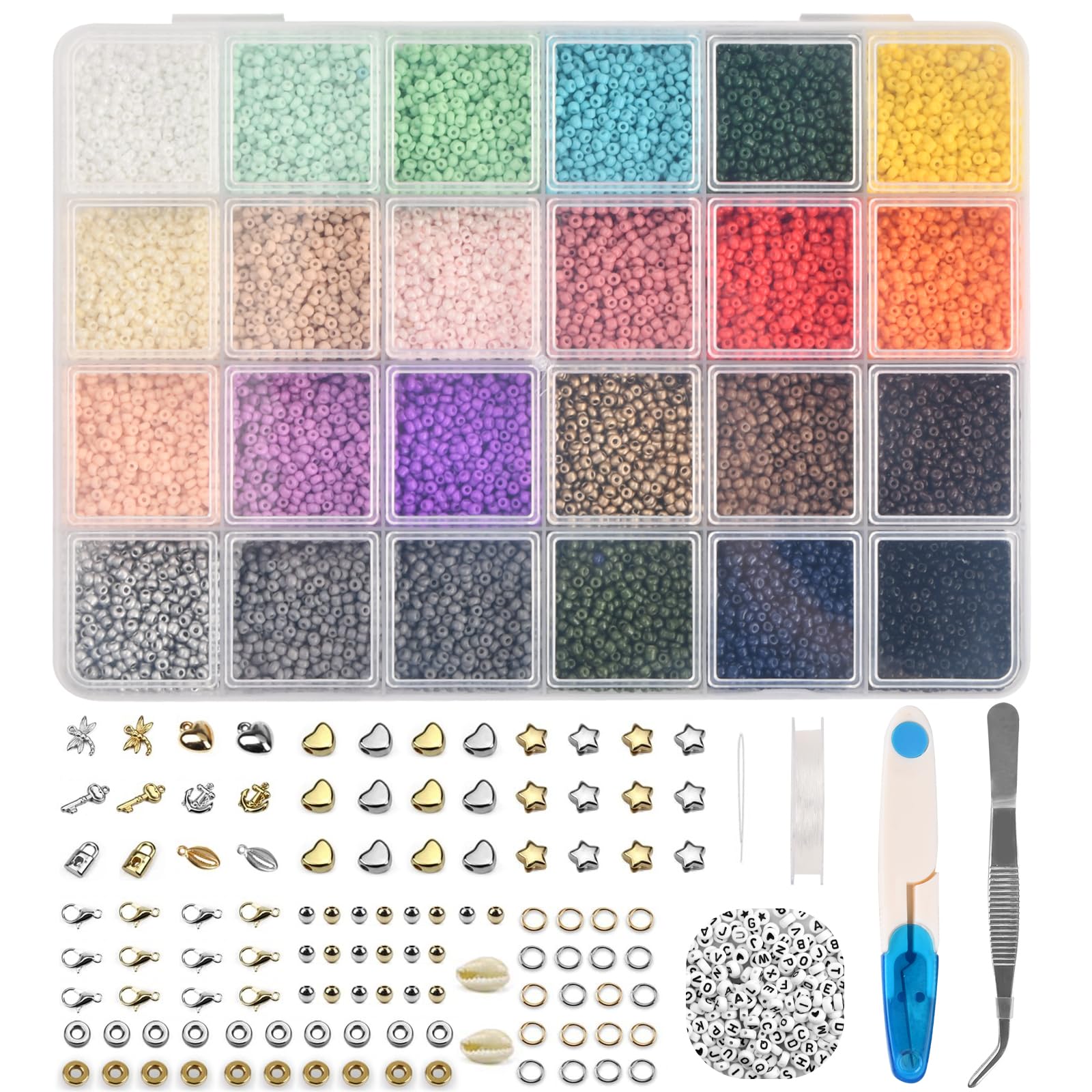 Vesaneae 20000 piezas Cuentas para Pulseras,2mm Mini Cuentas de Semillas Sueltas de Vidrio,Abalorios para Hacer Pulseras,Colores Cuentas,para Hacer Joyas de Bricolaje Collares Pulseras