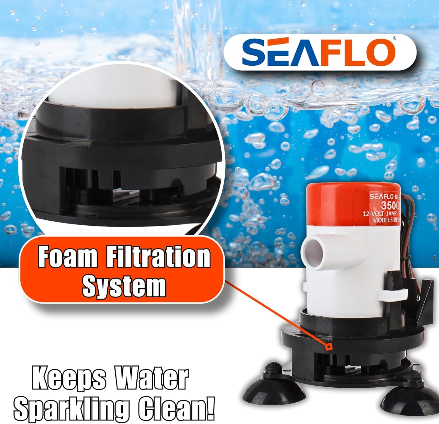 SEAFLO 10 Series Portable Livewell Aerator Kit - 12V, 350 GPH, Adjustable Hosepipe, Submersible, Corrosion-Resistant, Efficient Oxygenation, Fresh/Saltwater Use, CE & ROHS Certified, 4-Year Warranty