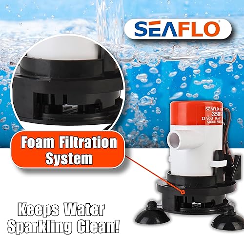 Miniatura 7 de SEAFLO Kit de aireador portátil Livewell serie 10, 12 V, 350 GPH, manguera ajustable, sumergible, resistente a la corrosión, oxigenación eficiente,